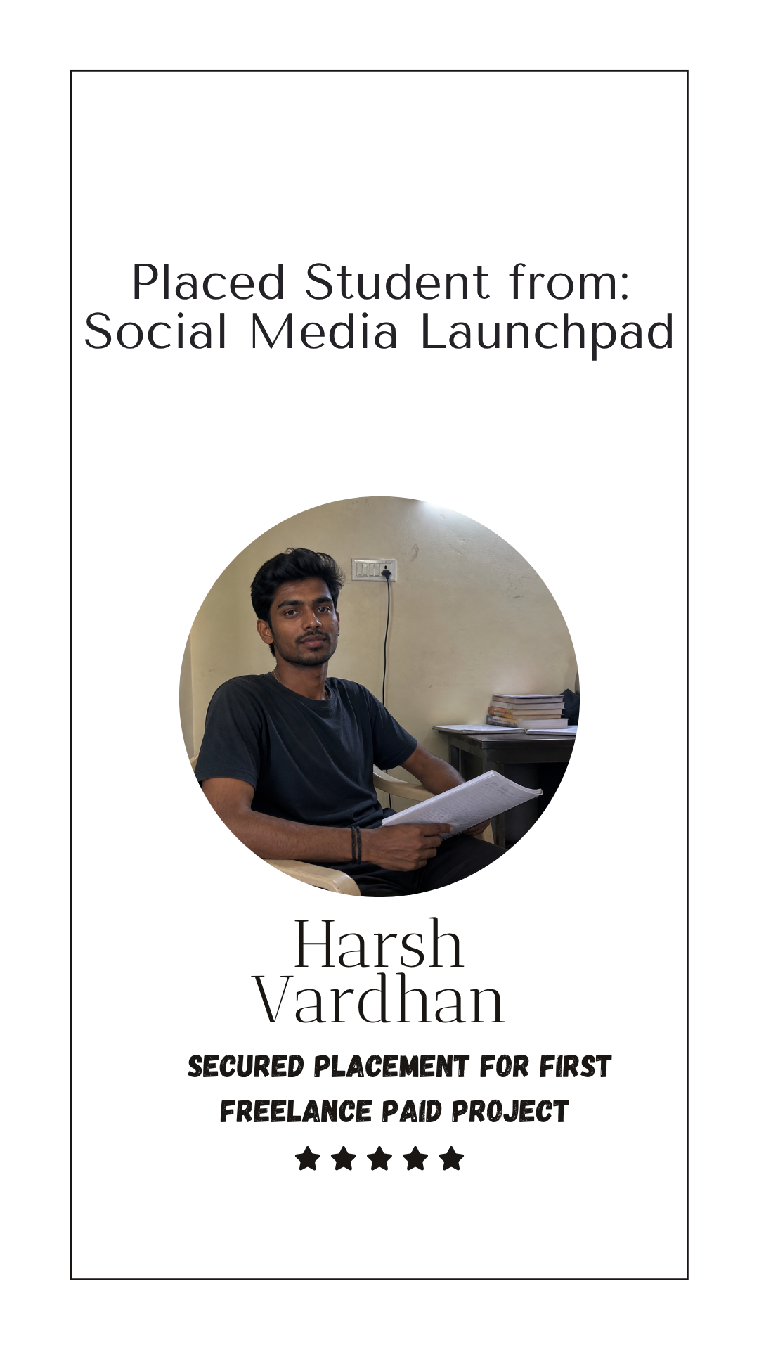 Harsh Vardhan, placed for a paid social media marketing project through Wabbithire