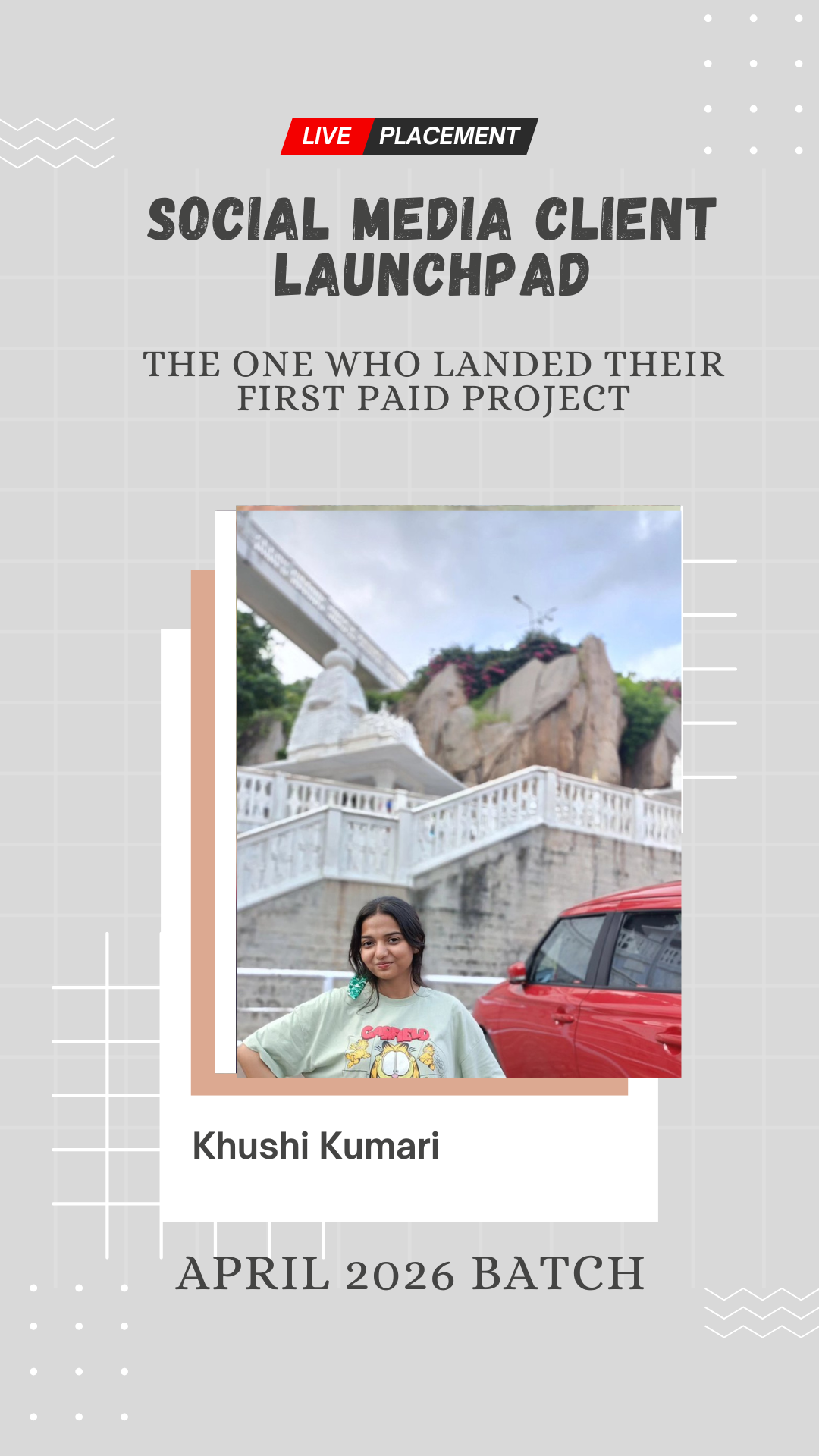 Khushi Kumari, placed for a paid social media marketing project through Wabbithire