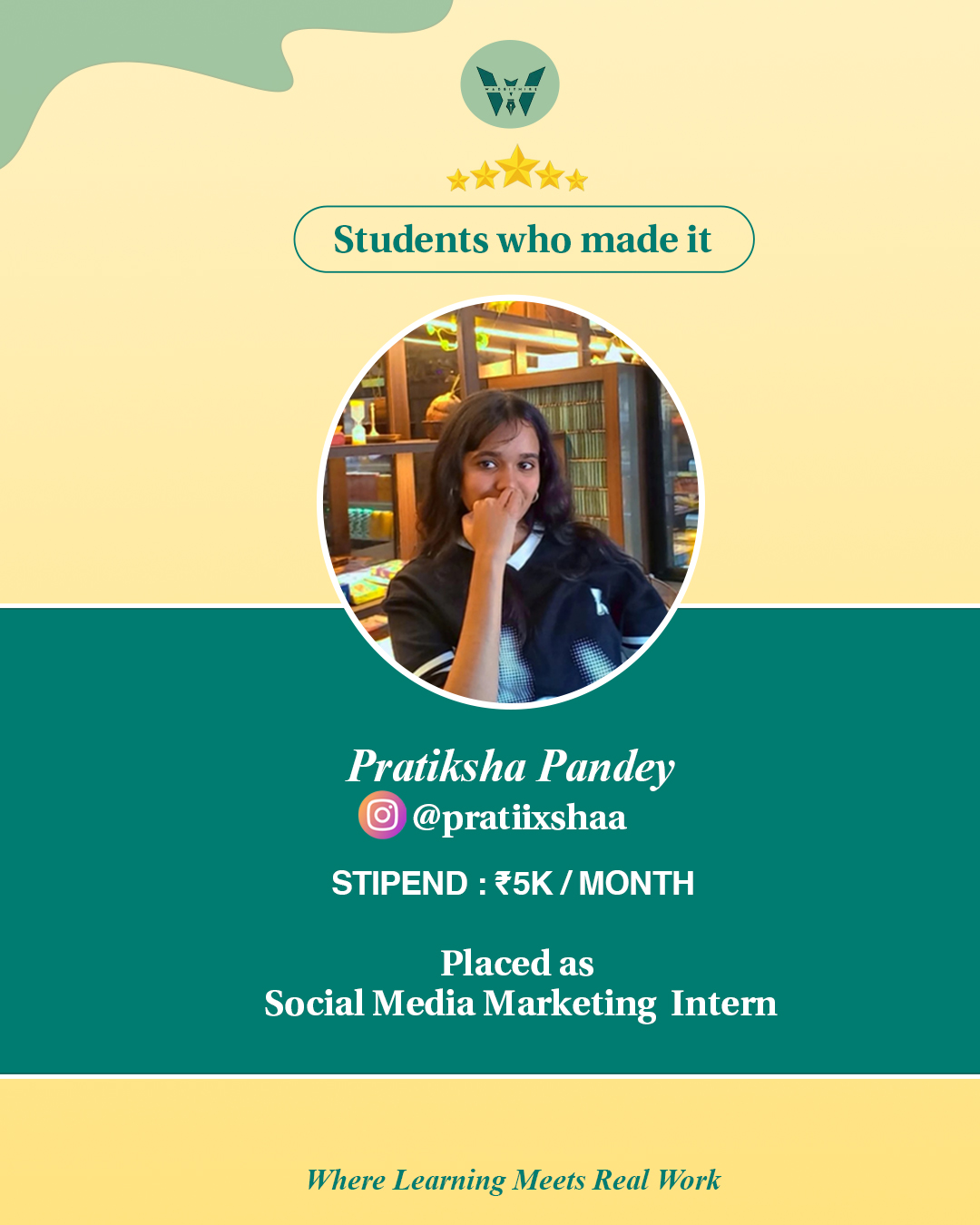 Pratiksha Pandey, placed for a paid social media marketing project through Wabbithire
