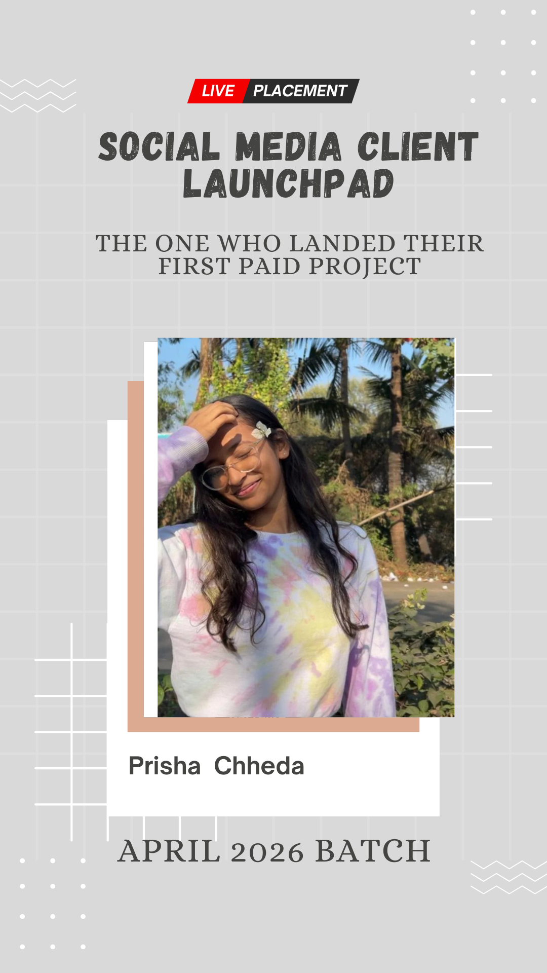 Prisha Chheda, placed for a paid social media marketing project through Wabbithire