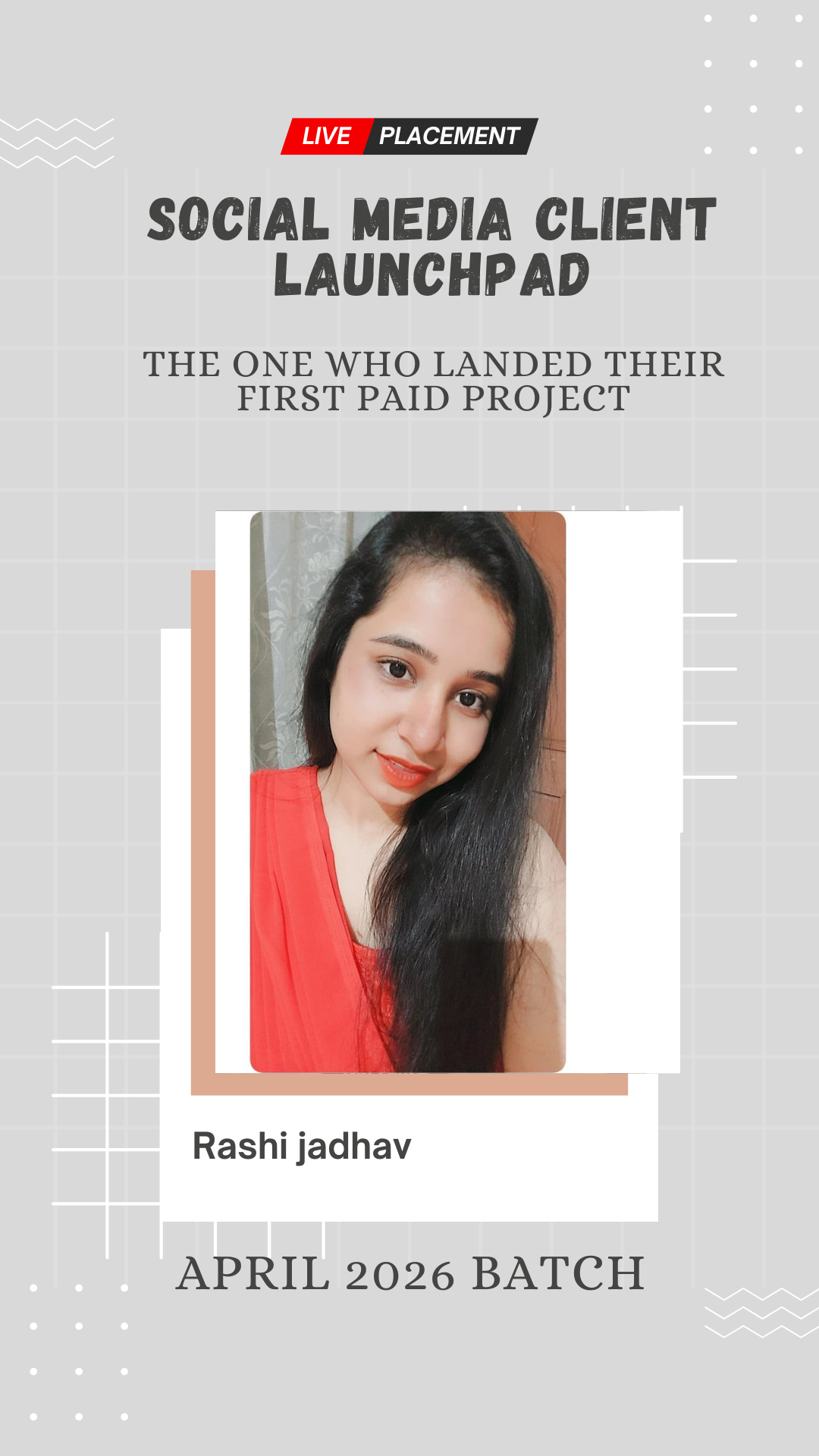 Rashi Jadhav, placed for a paid social media marketing project through Wabbithire