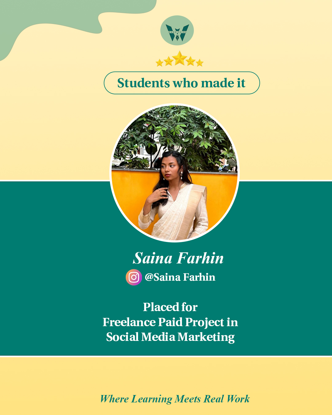 Saina Farhin, placed for a paid social media marketing project through Wabbithire